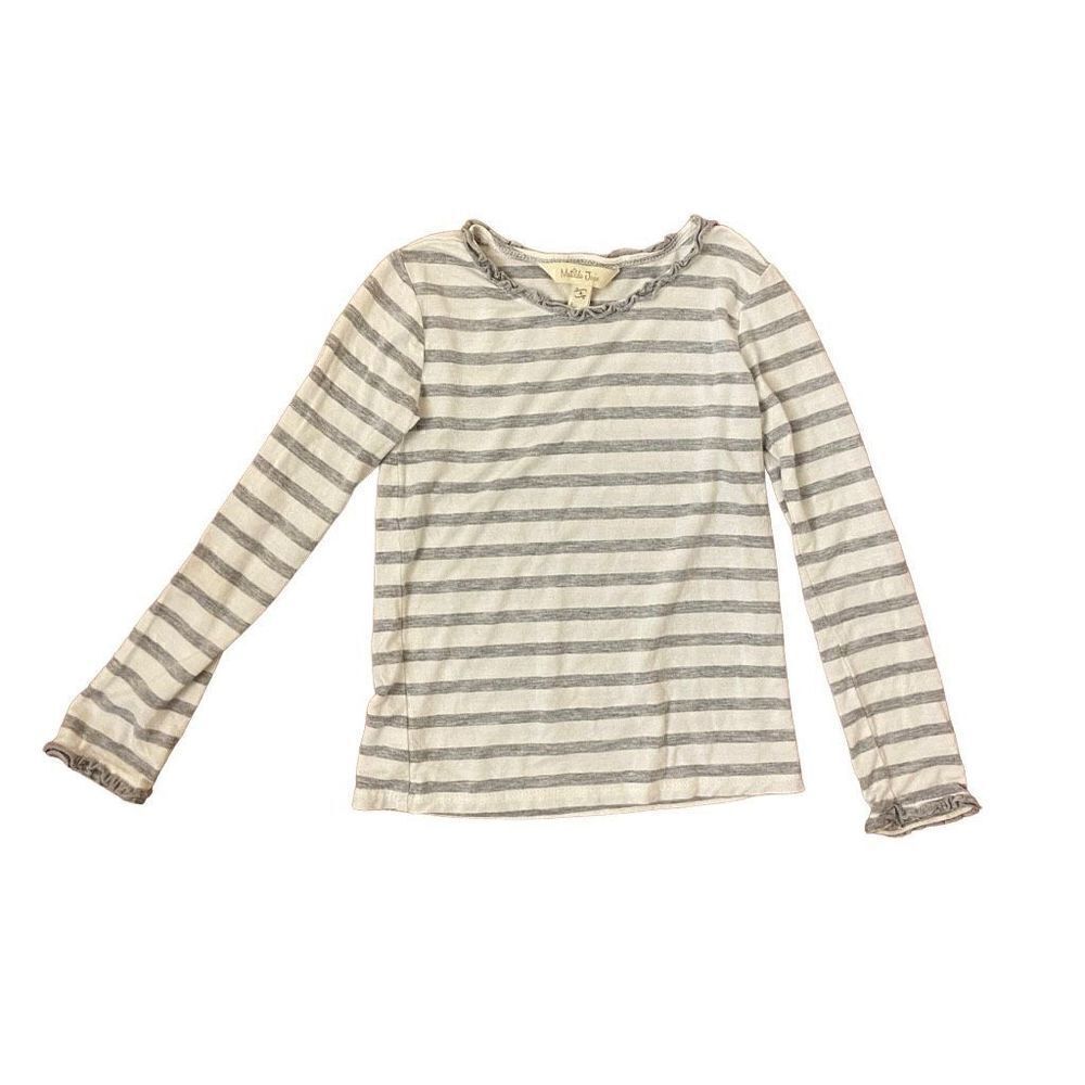 Matilda Jane Gray and White Stripe Long Sleeve Tee with Ruffles Size 4 24163T